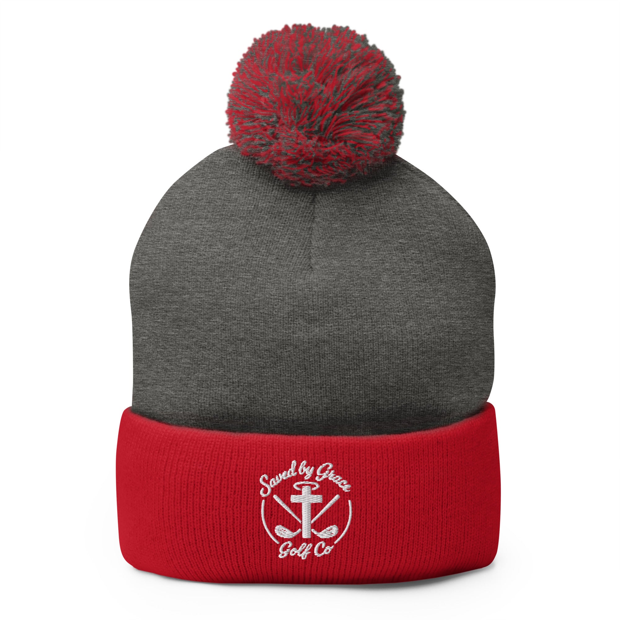 Faith-Based-Golf-beanie-red-dark-heather-gray