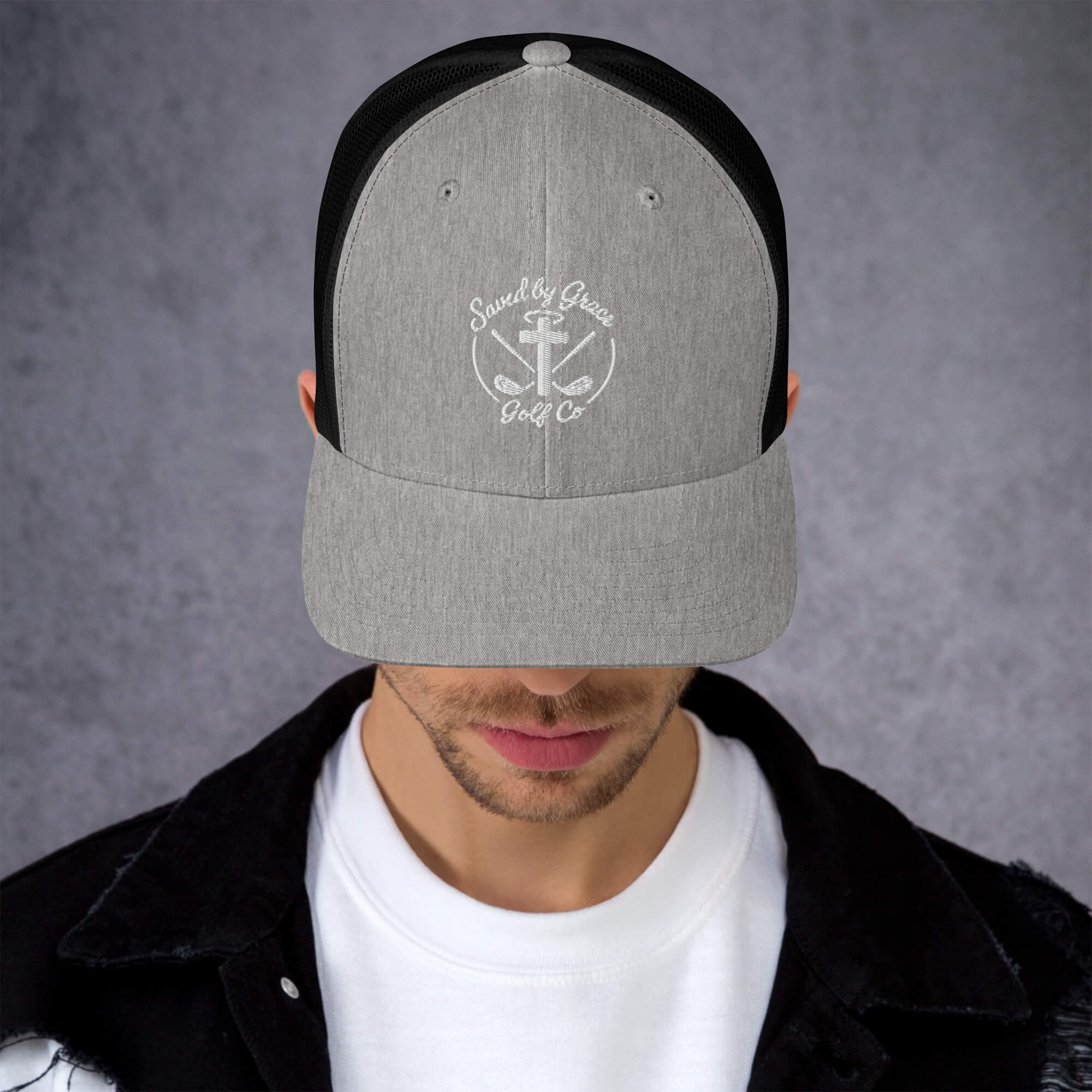 Faith-Based-trucker-hat-heather-gray-black